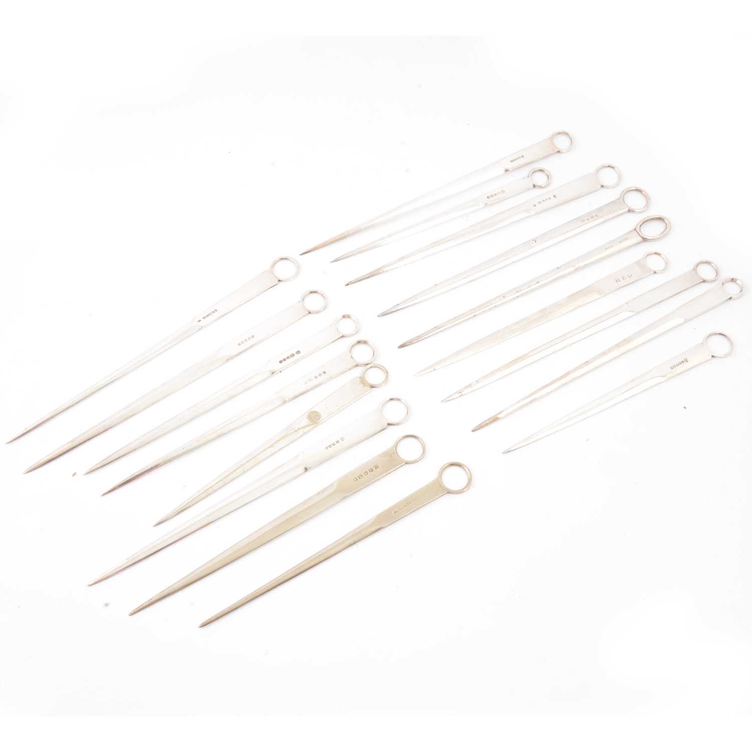 Lot 217 Seventeen silver plated meat/game skewers,