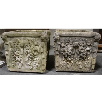 Lot 594 - Pair of cast concrete square planters