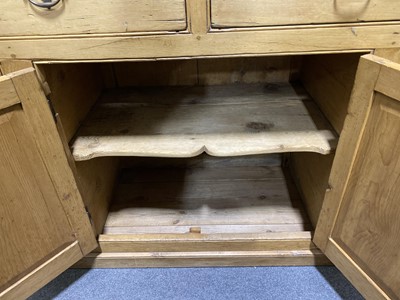 Lot 553 - Large pine kitchen dresser, with rack.