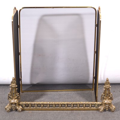 Lot 446 - Brass and mesh triptych spark guard and a brass fender