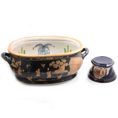 Lot 112 - Reproduction Chinese pottery footbath and a circular stand