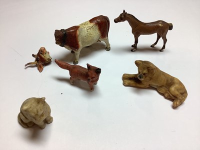 Lot 83 - Thirty-three miniature china, bisque, glass, lead, metal figures and animals.