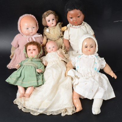 Lot 375 - Six early 20th century bisque and composition dolls