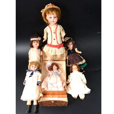 Lot 373 - Five early 20th-century bisque and composition dolls