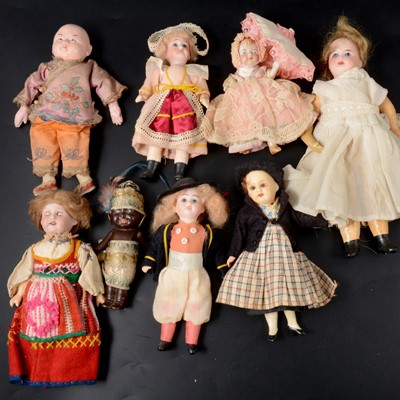 Lot 369 - Eight small bisque and composition head dolls