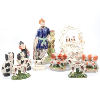 Lot 53 - Staffordshire group, figures and animals.