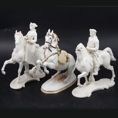 Lot 2 - Pair of Royal Nymphenburg white porcelain equestrian figures.