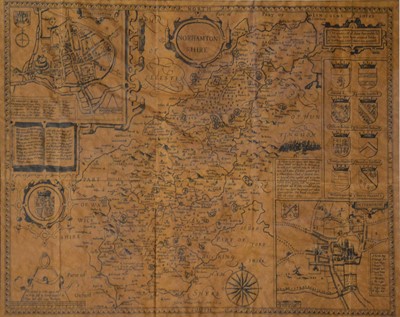 Lot 320 - After Jodocus Hondius, reproduction map of Northamptonshire 1610.