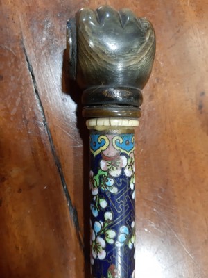Lot 102 - Cloisonne opium pipe and a pair of chop sticks