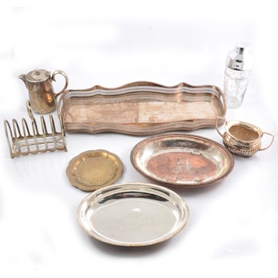 Lot 114 - Silver cigarette box, trophy cup, and silver plated wares