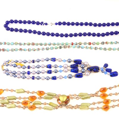 Lot 305 - Twelve vintage 1960's 1970's glass and plastic bead necklaces, various colours.