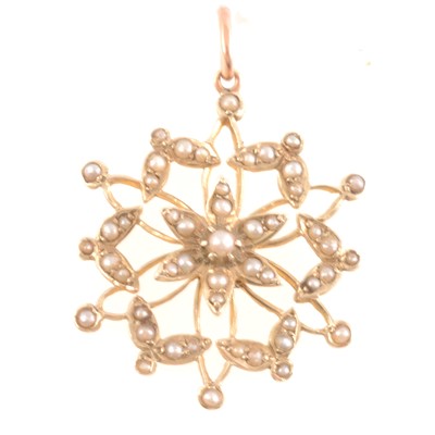 Lot 229 - Edwardian circular floral design pendant set with seed pearls.