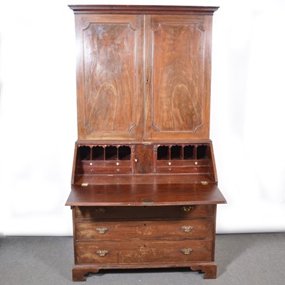 Lot 381 - George III mahogany bureau bookcase