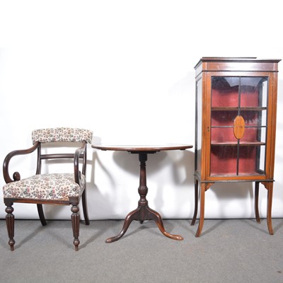 Lot 327 - Edwardian mahogany china cabinet, Victorian elbow chair and an occasional table