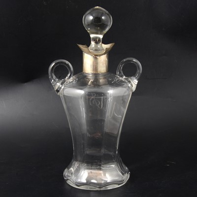 Lot 184 - Glass whisky decanter with silver rim, London 1904.