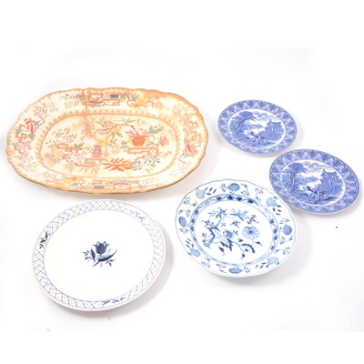 Lot 90 - Meissen dessert plate and other blue and white meat platters and plates.