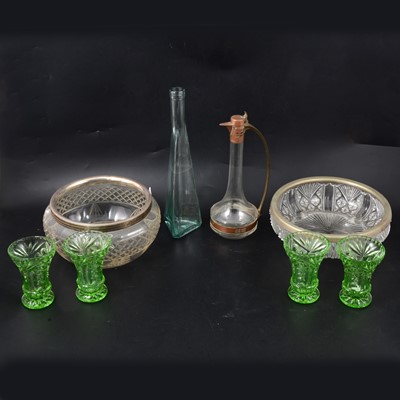 Lot 65 - Moulded glass dressing table sets, other glassware and stoppers.