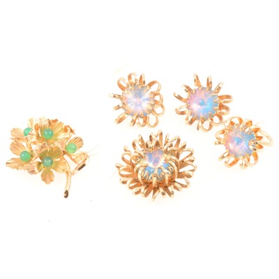 Lot 255 - Sarah Coventry faux opal set of brooch. ring and earclips, German Grosse brooch.