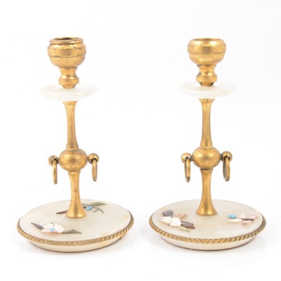 Lot 195 - Pair of alabaster candlesticks.