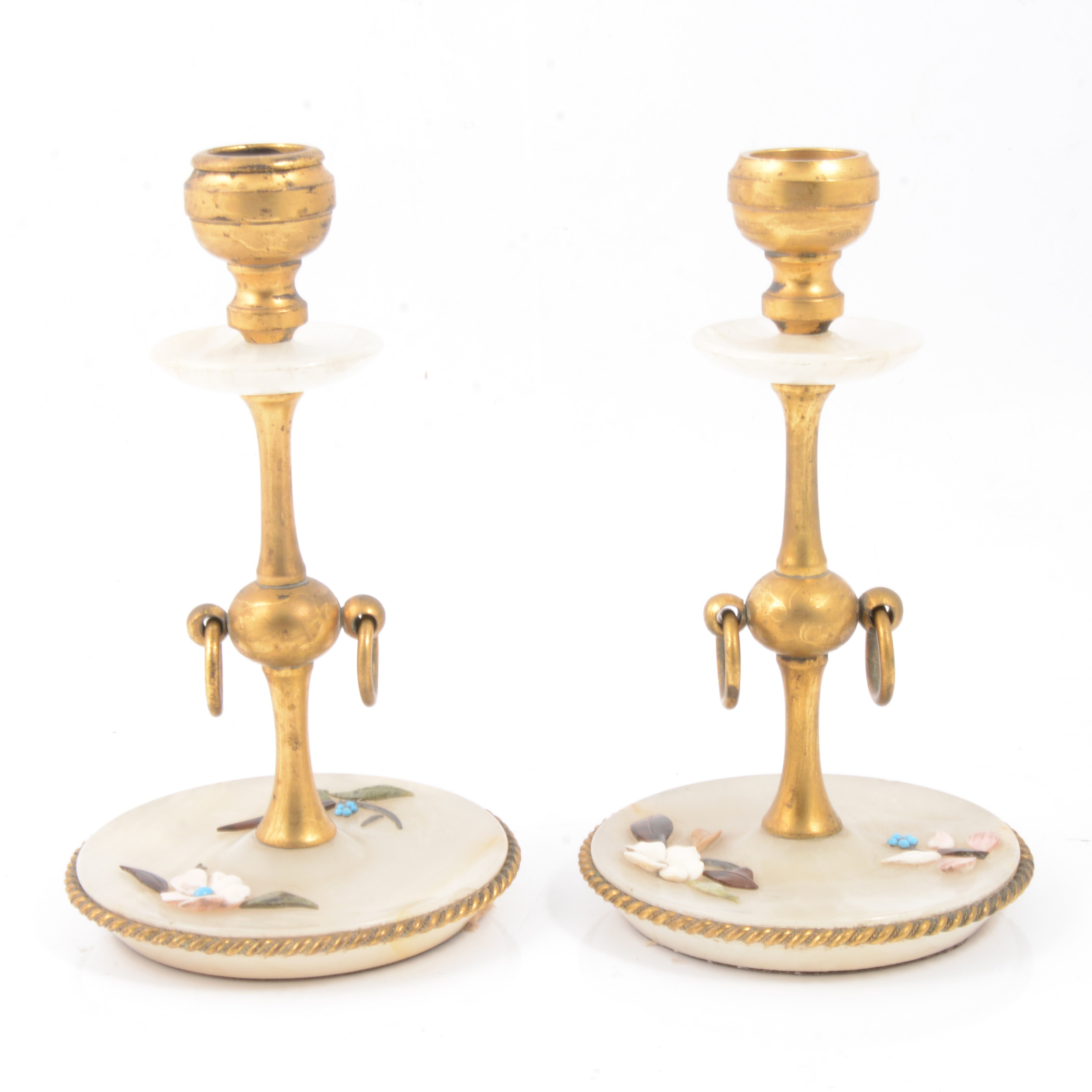 Lot 195 Pair of alabaster candlesticks.