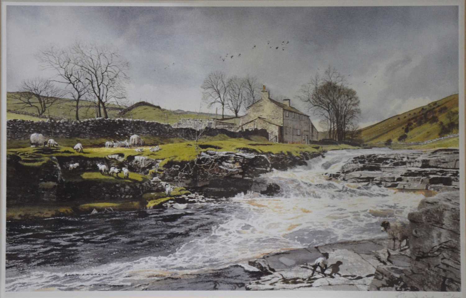 Lot 466 - Alan Ingham, Dales river scene print, and other prints.