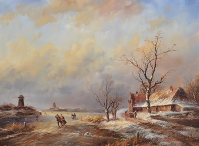 Lot 99 - R Schrebe, Dutch winter landscape