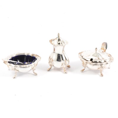 Lot 185 - Silver three-piece condiment set, Walker & Hall, Sheffield 1978.