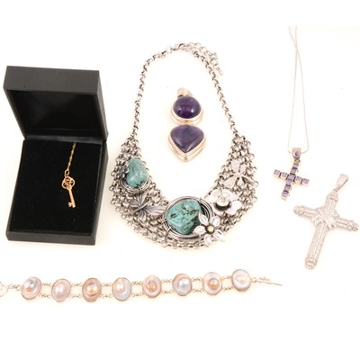 Lot 263 - Silver and silver plated jewellery, pendants, cross, necklaces.