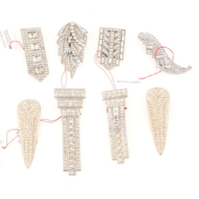 Lot 267 - Eight Art Deco clear paste dress clips, Czechoslovakia 1930's