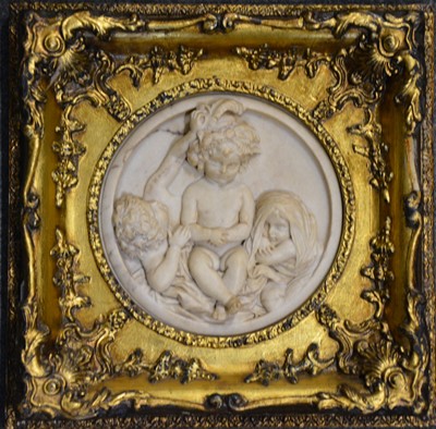 Lot 331 - Two reproduction marble effect panels, gilt frames