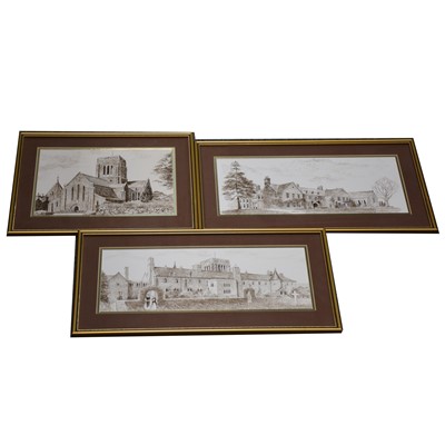 Lot 346 - Brian Hollingshead, a collection of drawings including Leicestershire landmarks.