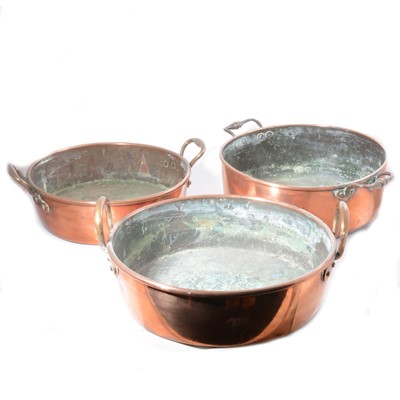 Lot 156 - Victorian copper jam pans.