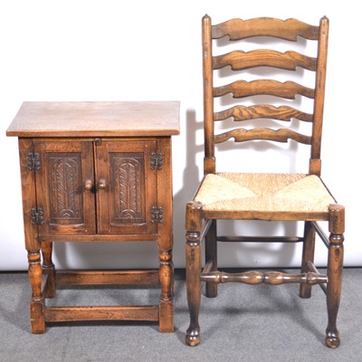 Lot 437 - Oak side cabinet and a ladder back chair