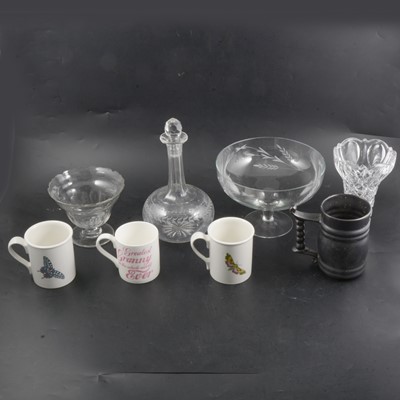 Lot 55 - Small box of assorted ceramics, glass, cased Apollon 7x50 binoculars