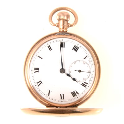 Lot 315 - 9 carat gold demi-hunter pocket watch.