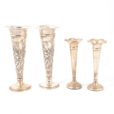 Lot 267 - Two pairs of Edwardian silver vases.