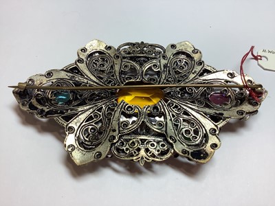 Lot 275 - Three large 1930's filigree brooches with coloured paste gems, Czechoslovakian.