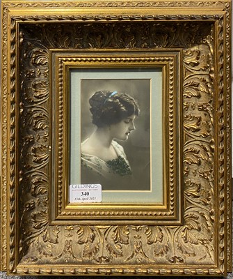 Lot 340 - Edwardian print in an Arts and Crafts pokerwork and stained wooden frame.