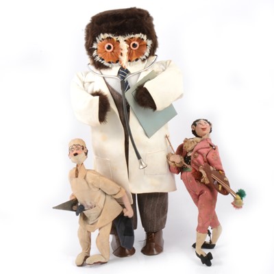 Lot 122 - Novelty ‘Owl Doctor’ model; two other fabric models.
