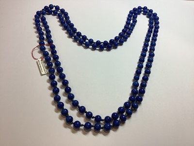 Lot 332 - Six vintage glass bead necklaces, simulated lapis, amber and coral.