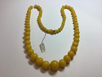 Lot 332 - Six vintage glass bead necklaces, simulated lapis, amber and coral.