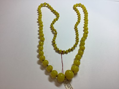 Lot 332 - Six vintage glass bead necklaces, simulated lapis, amber and coral.