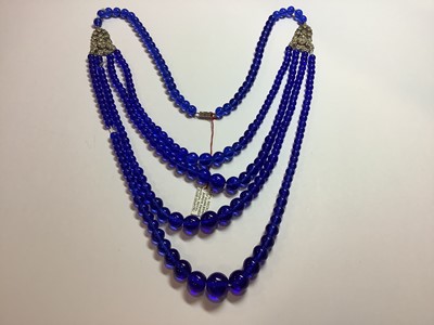 Lot 332 - Six vintage glass bead necklaces, simulated lapis, amber and coral.