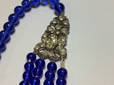 Lot 332 - Six vintage glass bead necklaces, simulated lapis, amber and coral.