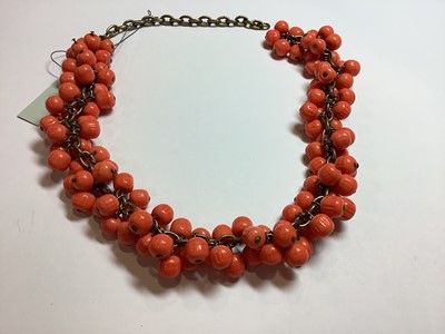 Lot 332 - Six vintage glass bead necklaces, simulated lapis, amber and coral.