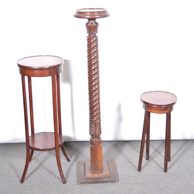 Lot 444 - Victorian mahogany torchere, and two plant stands