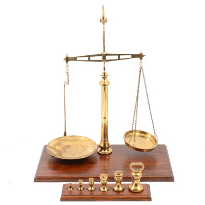 Lot 105 - Set of brass beam balance scales with Librasco weights.