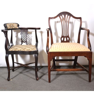 Lot 426 - Hepplewhite style mahogany elbow chair and a corner chair