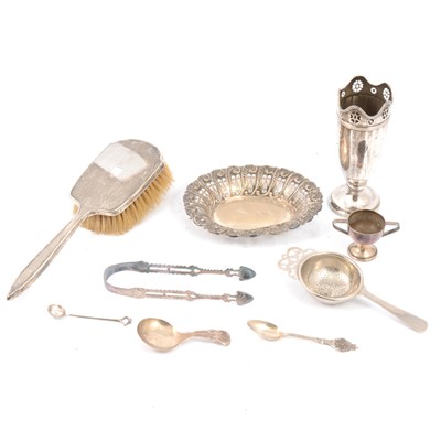 Lot 262 - Silver posy vase, Georgian caddy spoon, trinket dish and other silver and plated wares.