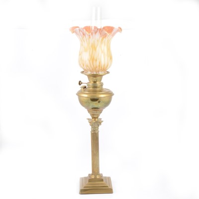 Lot 573 - Brass Corinthian column oil lamp.